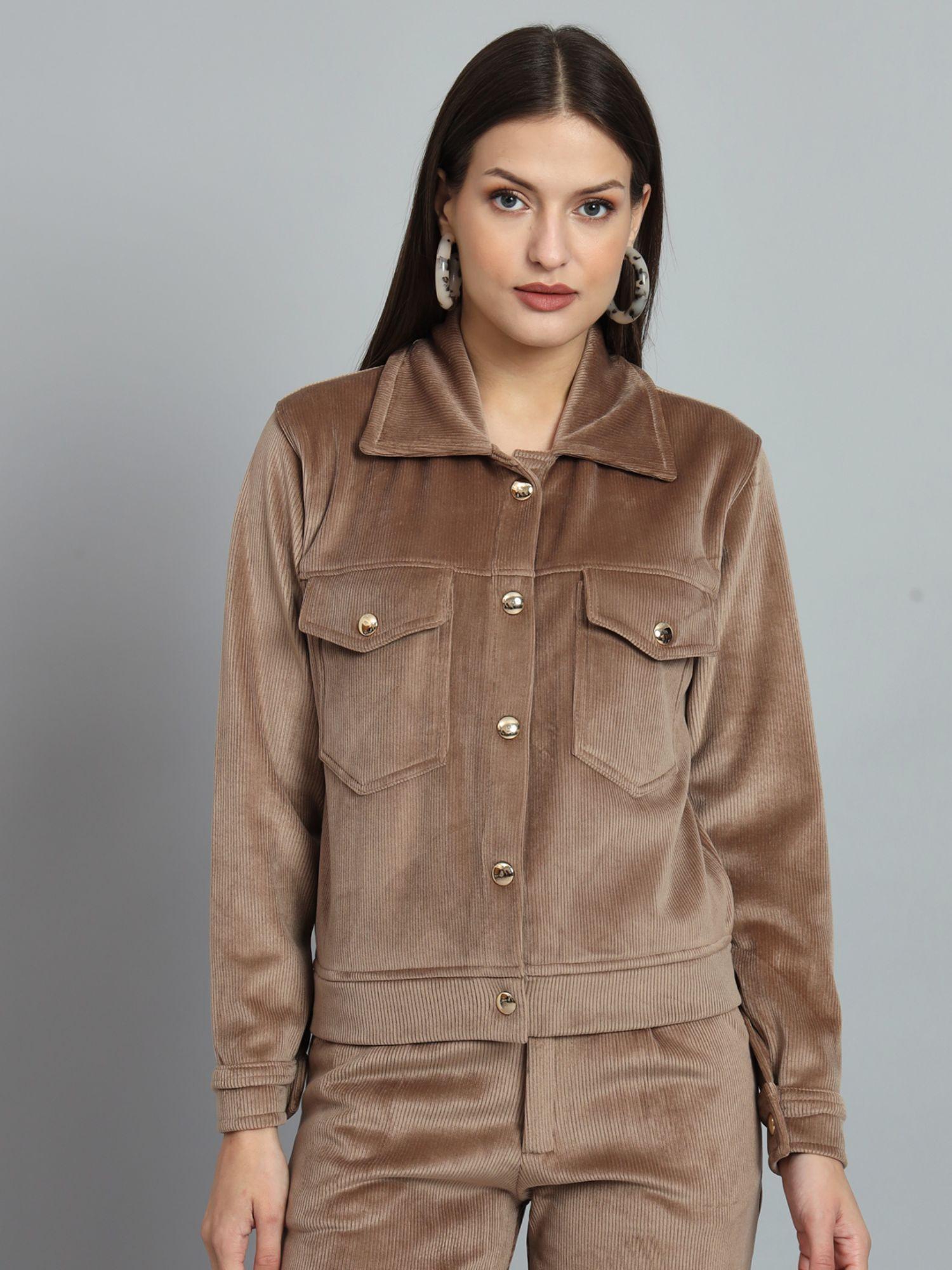 women coffee corduroy lightweight jacket