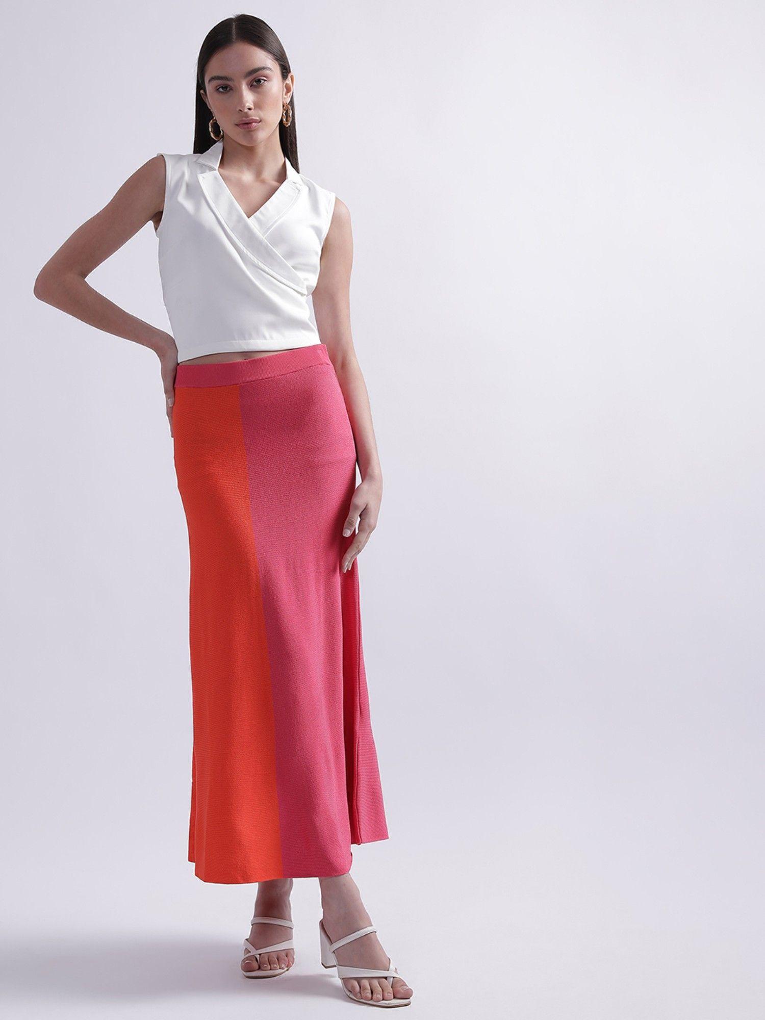 women colorblock high rise skirts