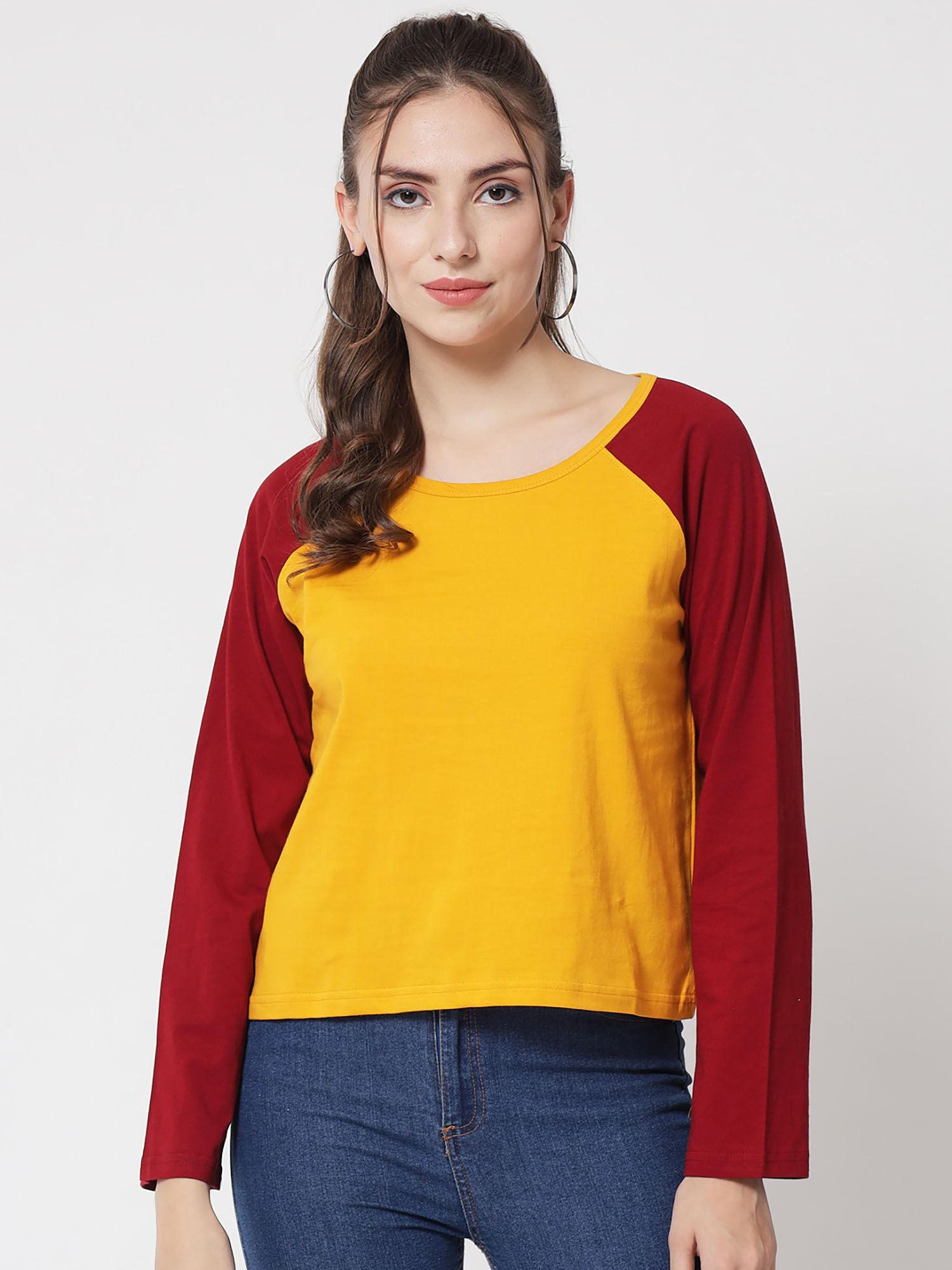 women colorblock round neck cotton blend t-shirt