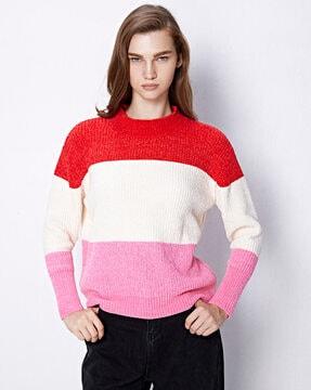 women coloublock relaxed fit pullover