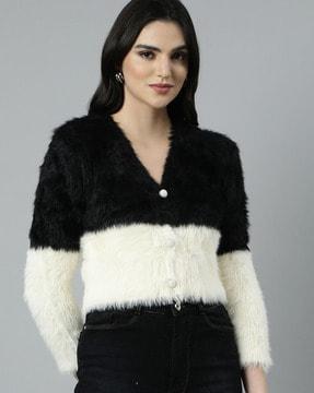 women colour-block cardigan