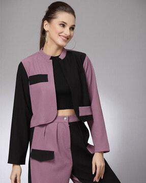 women colour-block front open jacket