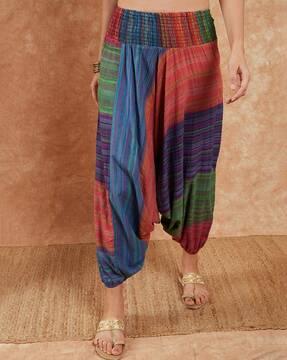 women colour-block print patiala pant