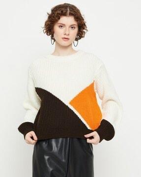 women colour-block round-neck pullover