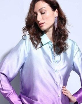 women colour-block slim fit shirt