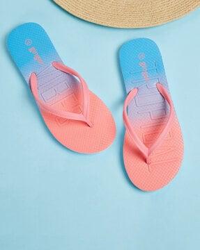 women colour-block t-strap flip flops