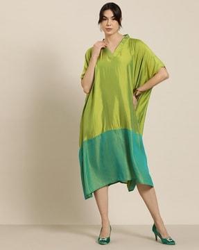 women colour-block v-neck kaftan dress