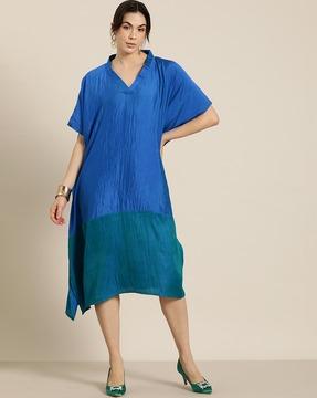 women colour-block v-neck kaftan dress