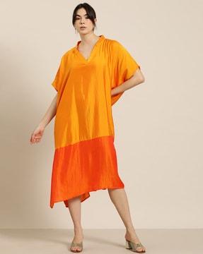 women colour-block v-neck kaftan dress