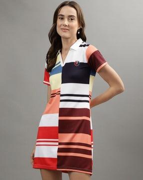 women colourblock a-line dress with short sleeves