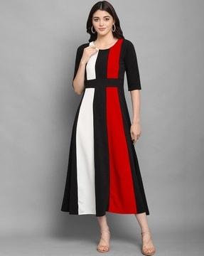 women colourblock a-line dress