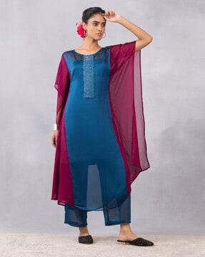 women colourblock a-line kurta & palazzos set