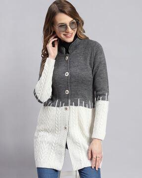 women colourblock coat with slip pockets