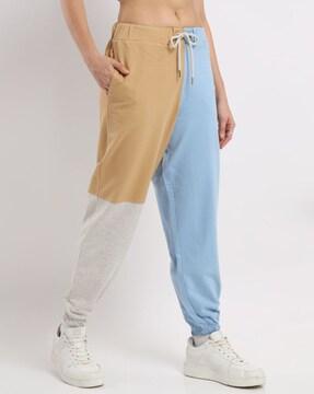 women colourblock cotton joggers