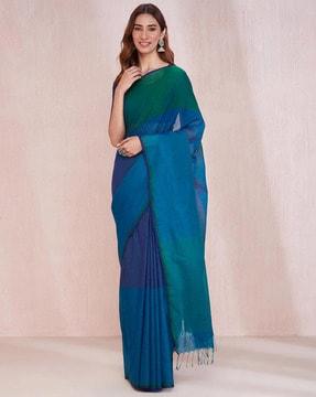 women colourblock cotton saree with tassels
