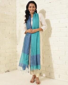 women colourblock dupatta with tassels