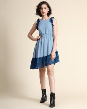 women colourblock fit & flare dress