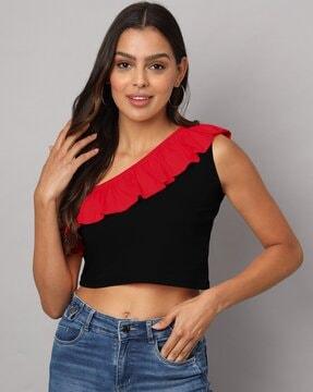 women colourblock fitted top