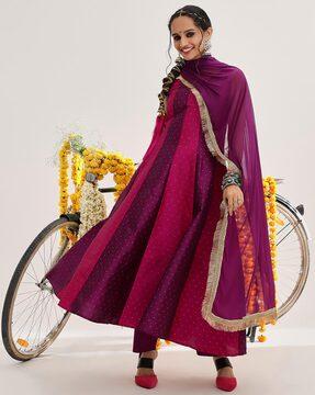 women colourblock flared kurta suit set