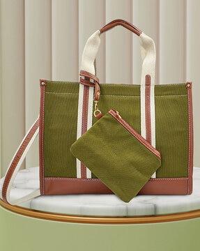 women colourblock handbag with detachable pouch