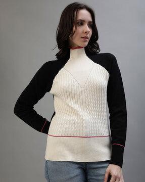 women colourblock high-neck pullover
