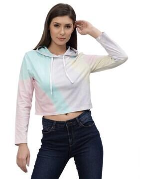 women colourblock hoodie with full sleeves