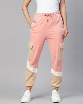 women colourblock joggers with drawstring