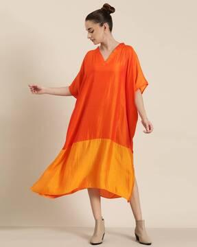 women colourblock kaftan dress