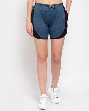 women colourblock knit shorts with insert pockets