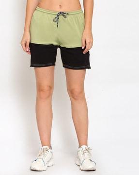 women colourblock knit shorts with insert pockets