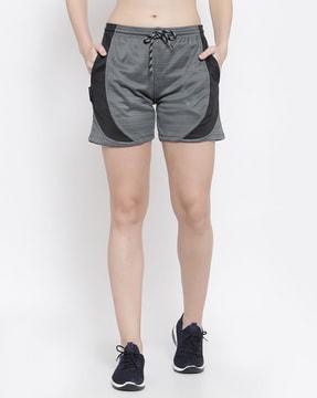 women colourblock knit shorts with insert pockets