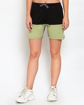 women colourblock knit shorts with insert pockets