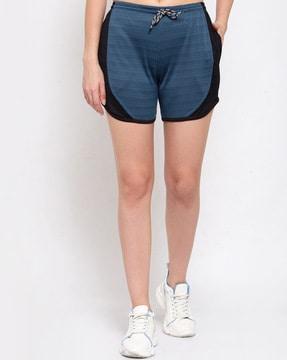 women colourblock knit shorts with insert pockets