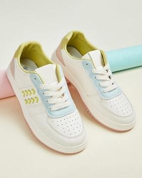 women colourblock lace-up casual shoes