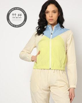 women colourblock loose fit zip-front jacket