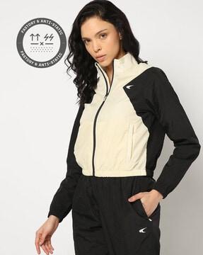 women colourblock loose fit zip-front jacket