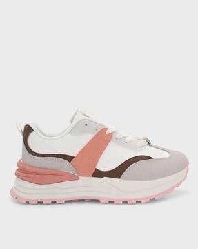 women colourblock low-top lace-up shoes