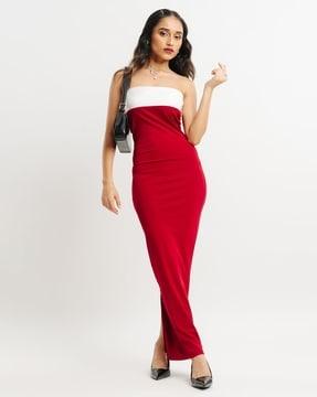 women colourblock off-shoulder bodycon dress