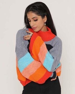 women colourblock pullover with drop-shoulder sleeves