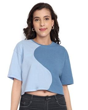 women colourblock regular fit round-neck t-shirt