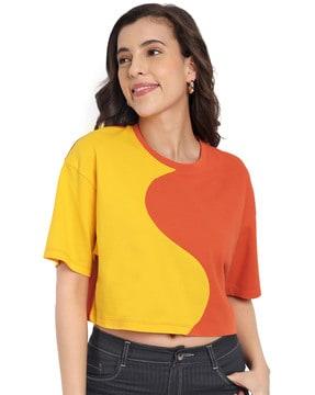 women colourblock regular fit round-neck t-shirt