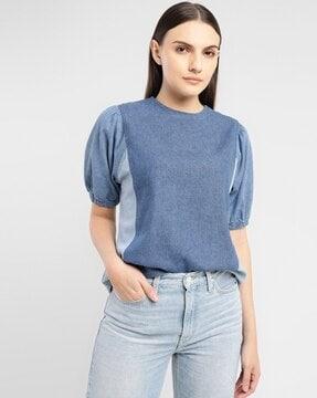 women colourblock regular fit round-neck top