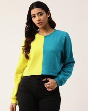 women colourblock regular fit sweatshirt with ribbed hem