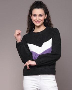 women colourblock regular fit sweatshirt