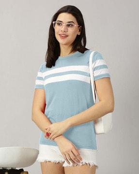 women colourblock regular fit t-shirt with short sleeves