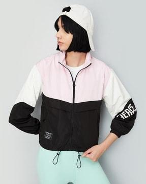 women colourblock regular fit zip-front jacket