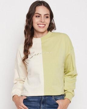 women colourblock relaxed fit crew-neck sweatshirt