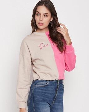 women colourblock relaxed fit crew-neck sweatshirt