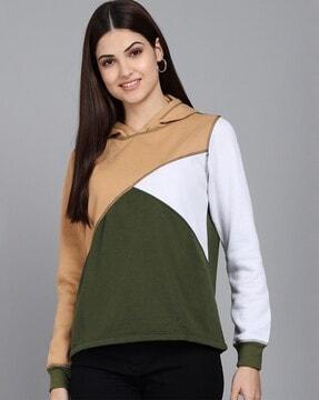 women colourblock relaxed fit hoodie