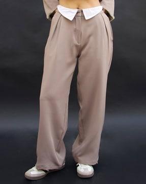 women colourblock relaxed fit pleated korean pants